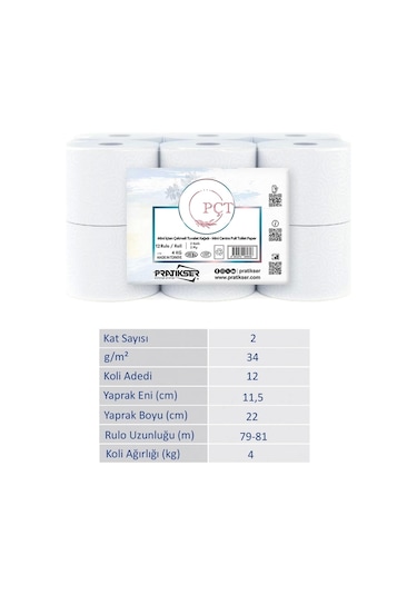 Pçt Mini İçten Çekmeli Tuvalet Kağıdı 4 KG 12 Rulo