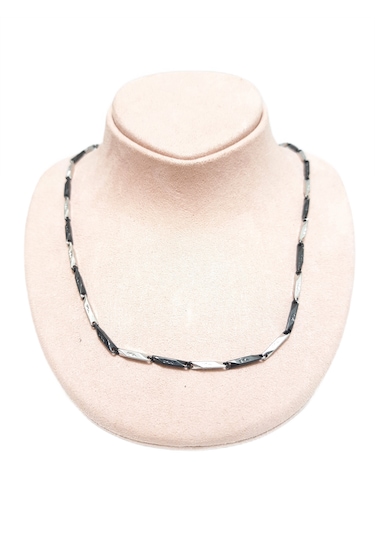 Çelik Kolye Titanyum Melon Motifli Model 0.2 Mm 55 Cm Gümüş Silver Siyah Black Gümüş - Siyah