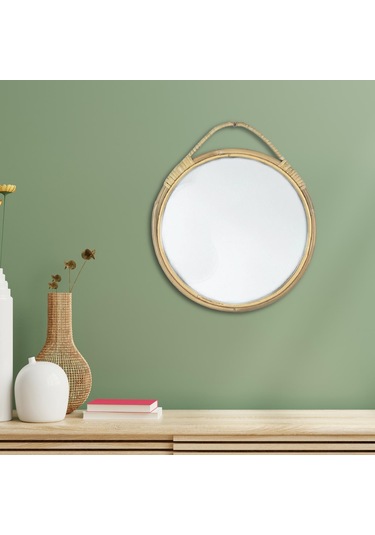 Suntek Yuvarlak Duvar Aynası Rattan Çerçeve 11 '' Yuvarlak Bej