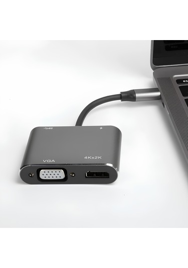 Speeduf Type-c 4 In 1 4k Hdmı Vga Usb 3.0 Type-c Şarj Girişli