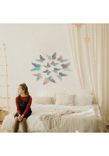 Tenfowee 12 Adet Renkli 3d Kanatlı Kelebek Duvar Sticker - Işıltılı Yansımalı, Zarfımsı Desenli, Ev Dekorasyonu, Kolay Uygulama, Çocuk Odası, Partiler İçin Diğer