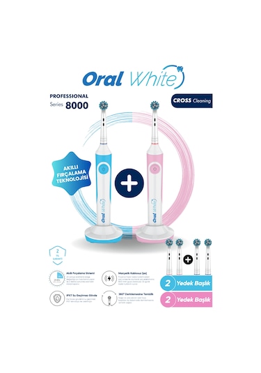 Oral White Professional Series 8000 Şarjlı Diş Fırçası İkili Set