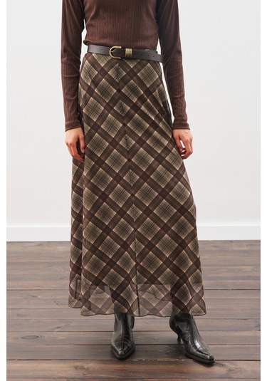 Desenli Tül Etek Yeşil Ekose Yeşil Ekose