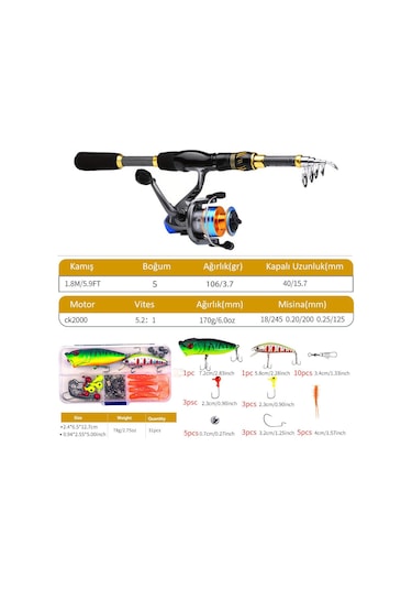 Valkyrie 1.8m Çantalı Motorlu Spin Olta Seti Silikon Rapala Misina Jighead Herşey Dahil Tam Set Ultra Hafif Tasarım