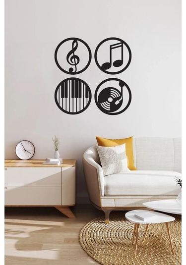 Müzik Nota Ahşap Mdf Dekoratif Tablo - Müzik Temalı Duvar Dekoru 40x40 Cm