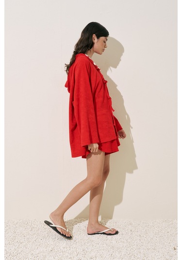 Havlu Kumaş Kimono Kırmızı Kırmızı