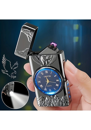 Brightnova 1 Adet Şık Dış Mekan Ateşleme Aleti Blue Çift Ark Plazma Çakmak 3d Kartal Kabartmalı Ve Led Aydınlatmalı Kadranlı Kampçılık Açık Hava Macerası Acil Durum Ateş Başlatma Altın