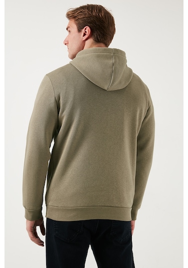 Buratti Regular Fit Kapüşonlu Kanguru Cepli Içi Tüylü Yumuşak Şardonlu Erkek Sweat 5905281 Vizon Yeşili
