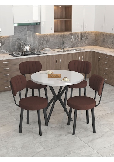 Mygusi Azra Mutfak Masa Takımı 90 Cm Masa Beyaz Masa + 4 Sandalye Kahve