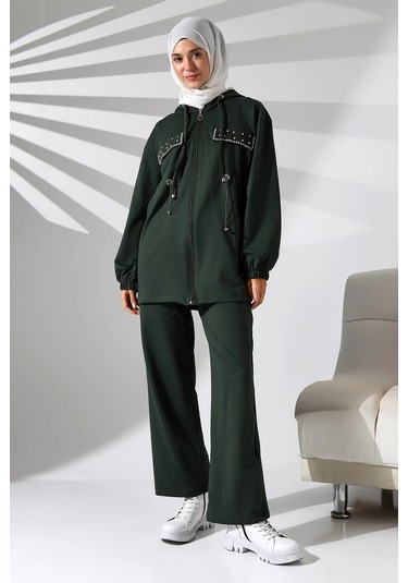 Kadın Mevsimlik Penye Alt Üst Spor Ve Rahat Haki Ikili Tunik Pantolon Şık Tesettür Takım Haki