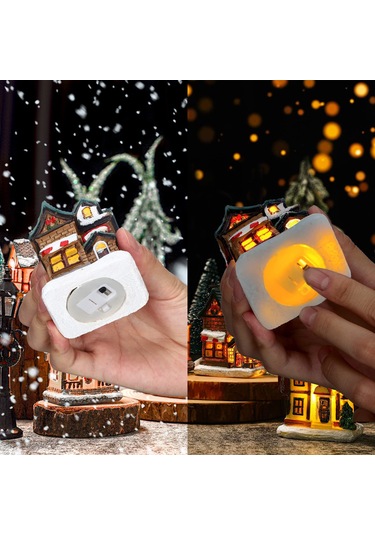 Neevoyu Noel Dekoru Mini Ev Şekli Parlak Led Işıklı Reçine Malzeme E Modeli