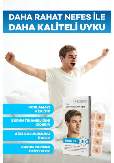 Eldi Medikal Manyetik Burun Açıcı Bandı Başlama Seti 30 Çift Siyah