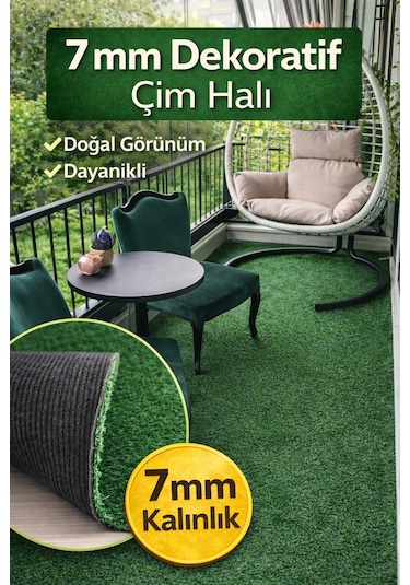 7 Mm Dekoratif Çim Halı Doğal Görünüm, Pratik Kullanım 200 x 500