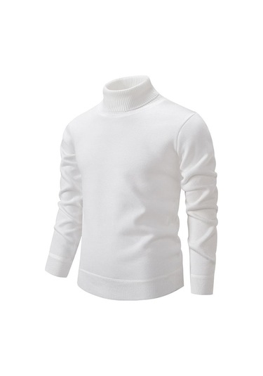 Inter Balıkçı Yaka Kalın Erkek Kazak Rahat Kaplumbağa Boyun Düz Renk Kaliteli Sıcak Ince Balıkçı Yaka Kazak Kazak Erkek Beyaz