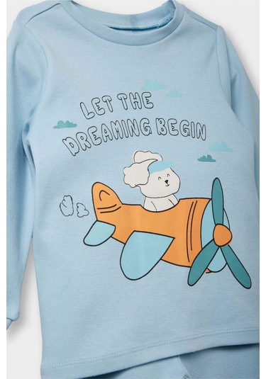 Defacto Erkek Bebek 4lü Pijama Takımı Araç Baskılı Uzun Kollu Üst Uzun Alt F0552a525aube526 Mavi