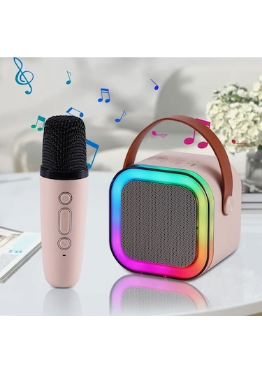 Rgb Işıklı Kablosuz Mikrofonlu Taşınabilir Bluetooth Hoparlör Kar