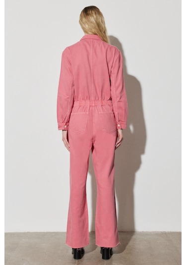 Kick Flare Regular Fit Normal Kesim Gömlek Yaka Geniş Paça Pembe Tulum W237XMP63 Pembe