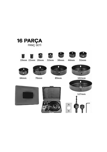 16 Parça Panç Seti Ahşap Buat Kartonpiyer Alçıpan Delik Açma