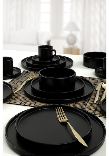 Keramika Mat Siyah Stackable Yemek Takımı 20 Parça 4 Kişilik