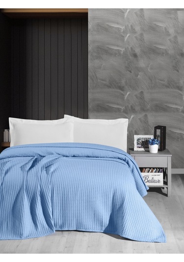 Mulberry Havuzlu Pike Örgü Battaniyesi %100 Pamuk Kalın İplik Ev Dekorasyonu  Tek Kişilik 170 x 240 Mavi