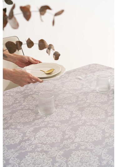 Damascus Gri Masa Örtüsü 160x220 Cm Çok Renkli