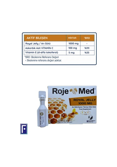 Roje Med Royal Jelly Arı Sütü İçeren Takviye Edici Gıda 1000 Mg 10 x 10 Flakon