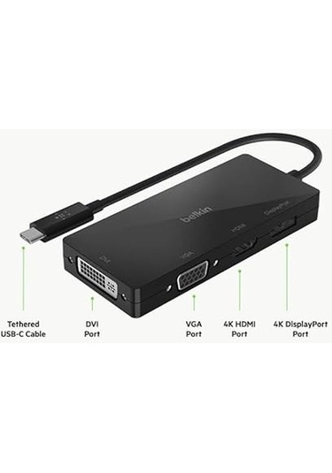 Belkin Multiport Usb-c Adaptörü Vga, Dvi, 4k Hdmi, 4k Displaypor
