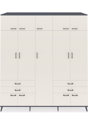 Kronos Dolap 12 Raflı 4 Çekmeceli 2 Askılı 220x59x243 Antrasit-aytaşı/aytaşı Aytası/aytası