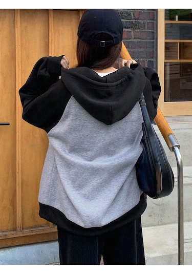 Oversize Yıldız Baskılı Gri - Siyah Reglan Kol Hırka Gri-siyah