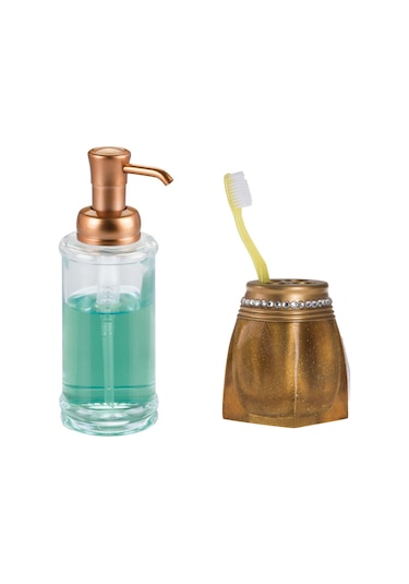 SIVI SABUNLUK VE DİŞ FIRÇALIK 2 Lİ BANYO SETİ Altın - Şeffaf