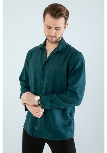 Rahat Kesim Keten Dokulu Gömlek Nefti