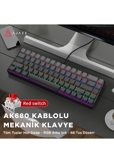 Ak680 Hot-swap Kablolu Mekanik Oyuncu Gaming Klavye - Siyah