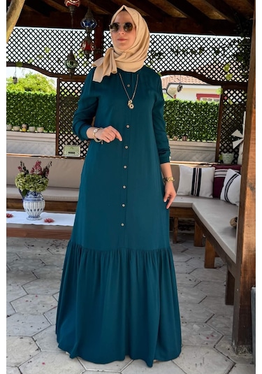 Süreyya Gömlek Elbise Petrol Mavisi Normal