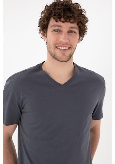 U.S. Polo Assn. Erkek Regular Fit V Yaka Antrasit Basic Tişört 50305858-VR006 U.S. Polo Assn. Erkek Regular Fit V Yaka Antrasit Basic Tişört 50305858-VR006