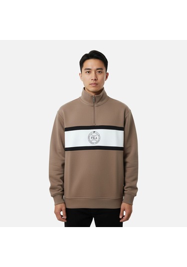 Kahverengi - Beyaz Fila Erkek Yarım Fermuar Sweatshirt Parella Loose Half-zip Fam1113.73149 Kahverengi