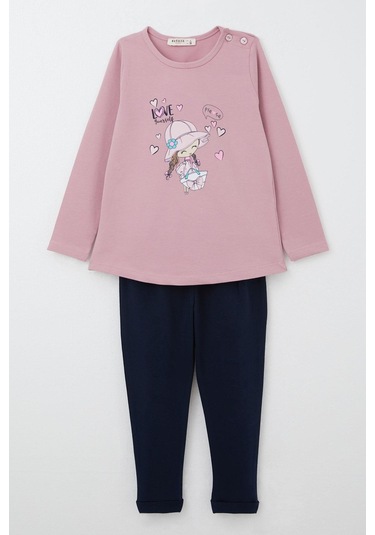 Breeze Kız Bebek Taytlı Takım Havalı Kız Baskılı Taytı Fiyonklu 9 Ay-3 Yaş, Gülkurusu Gül Kurusu