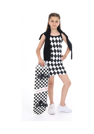 Toontoy Kız Çocuk 2li Takım Baskılı Elbise Siyah
