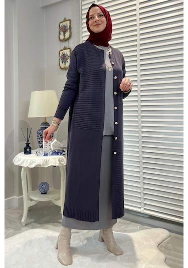 Manolya Antrasit Triko Hırka Çok Renkli