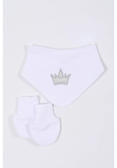 Prenses Desenli Müslin Kız Bebek Hastane Çıkışı Bebek Kıyafetleri Yenidoğan Hastane Çıkış Seti 5 Li Beyaz