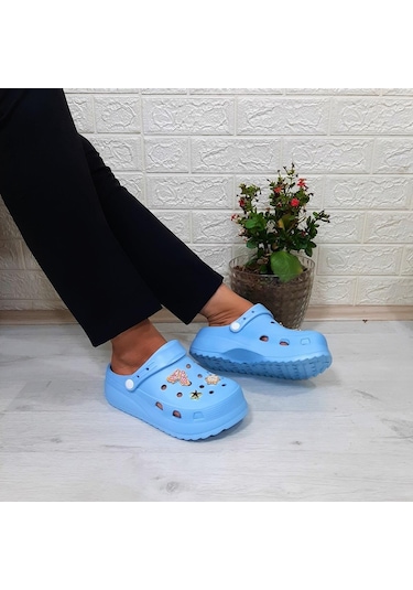 Sonimix 12901 Bebe Mavisi Taşlı Kalın Tabanlı Kadın Terlik 001