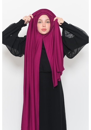 Hazır Pratik Geçmeli Lüks Düz Penye Şal Çapraz Hizalı Koyu Fuşya
