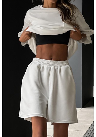 Madmext Beyaz Kısa Kollu Şort Takım Mg1981-beyaz Beyaz