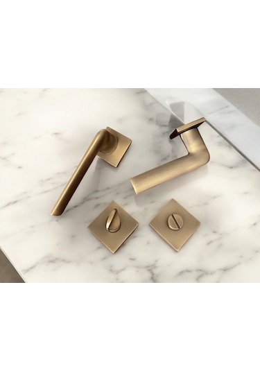 Cloud Gate Mat Antik Sarı Kare Rozetli Wc Banyo Oda Kapı Kolu 1 Takım