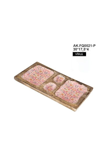 Vitale Şiva Çiçek Desenli Kare Tepsi Pembe Ak.Fq0021 P
