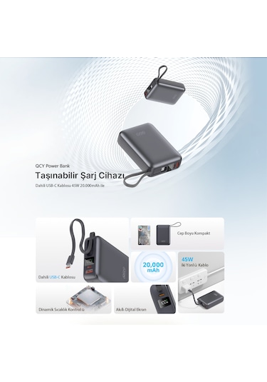 20000mah - 45w Powerbank Siyah - Hızlı Şarj - Taşınabilir Güç Kaynağı - Taşınabilir Şarj Cihazı Siyah