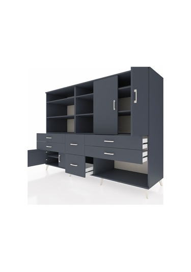 Kronos Dolap 10 Raflı 6 Çekmeceli 4 Kapaklı 220x59x163 Antrasit-a Antrasit-antrasit