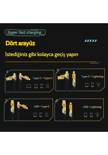 Snapbuy 4'ü 1 Arada Dönüştürücülü Hızlı Şarj Kablosu 1 Metre 1 Metre