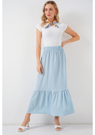 1886 Uzun Örme Etek - Açık Mavi Açık Mavi