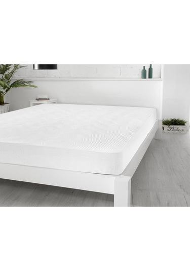 3D Kapitoneli Sıvı Geçirmez 160X200cm Fitted Çift Kişilik Alez Beyaz
