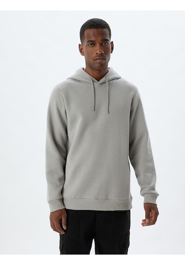Koton Şardonlu Pamuklu Basic Kapşonlu Sweatshirt Gri 5wam70001mk Gri